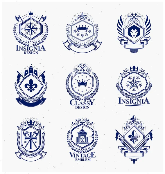 Heraldisches Wappen Vintage Vektor Embleme Hochwertige Sammlung Symbolischer Illustrationen Vektor — Stockvektor