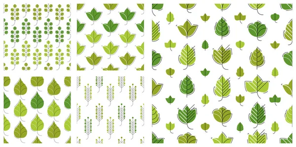 Stylish Cartoon Leaves Seamless Vector Pattern Set Endless Wallpaper Textile — Stock Vector