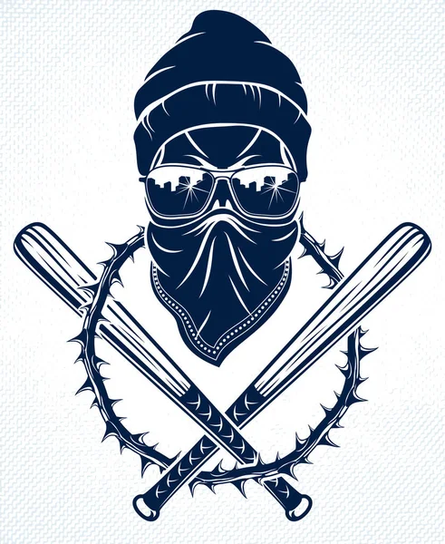 Logo Gangstera Lub Tatuaż Agresywnymi Kijami Baseballowymi Czaszki Elementy Projektu — Wektor stockowy