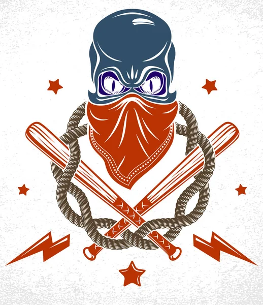 Logo Tatouage Emblème Gangster Avec Battes Baseball Crâne Agressif Autres — Image vectorielle