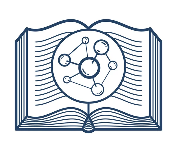 Open Boek Met Moleculaire Vector Lineair Pictogram Onderwijs Wetenschappelijke Literatuur — Stockvector