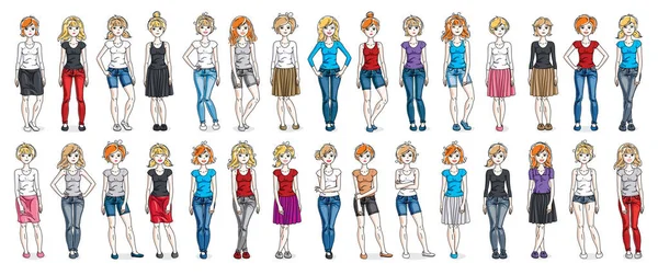Ženy Ležérní Oblečení Vektorové Ilustrace Izolované Bílém Pozadí Velký Set — Stockový vektor