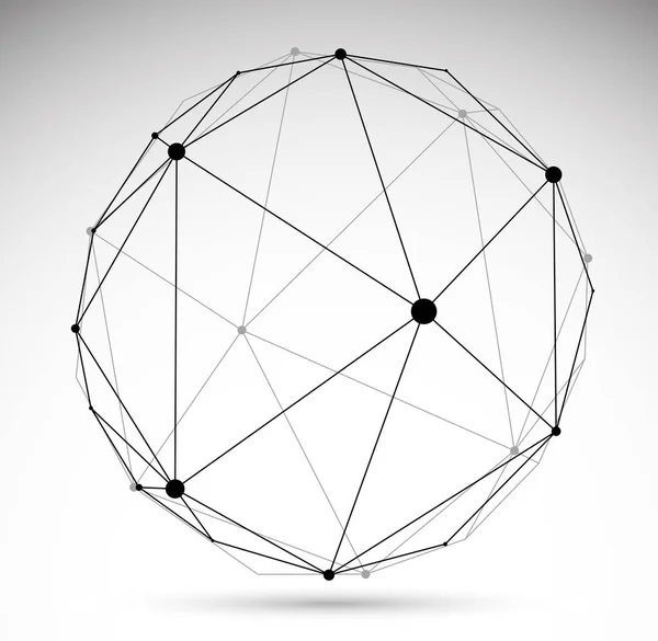 三维网格球面矢量图解 与线技术相关的点 在白背景下孤立的多边形物体 动态技术和科学晶格 — 图库矢量图片