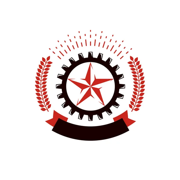 Vektör Yıldız Logosu Defne Çelengi Kullanılarak Oluşturuldu Endüstri Dişlileriyle Çevrildi — Stok Vektör