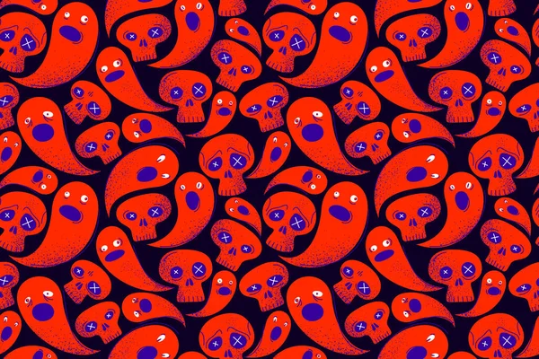 Ghosts Skulls Seamless Textile Pattern Endless Texture Horror Funny Cartoon — Stock Vector