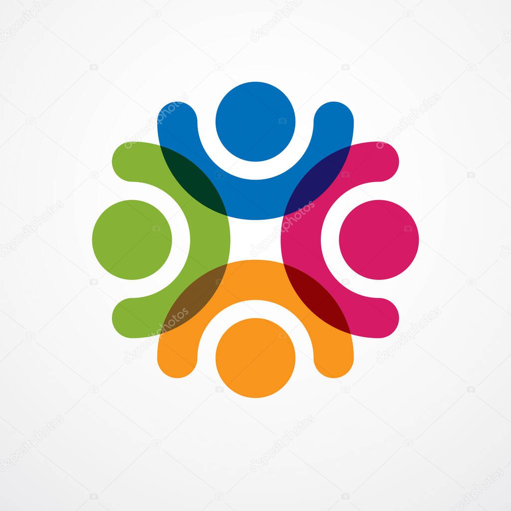 Teamwork businessman unity and cooperation concept created with simple geometric elements as a people crew. Vector icon or logo. Friendship dream team, united crew colorful design.