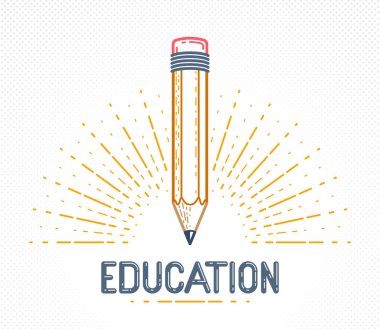 Kalem vektör logosu veya eğitim veya bilim bilgisi ikonu, sanat ve tasarım, teorik bilim araştırma vektörü logosu veya amblemi.