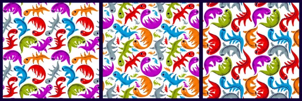 Scary Horror Monsters Seamless Vector Textile Pattern Set Beasts Creatures — Stock Vector