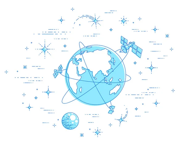 Terra Espaço Nosso Planeta Enorme Cosmos Cercado Por Satélites Artificiais —  Vetores de Stock