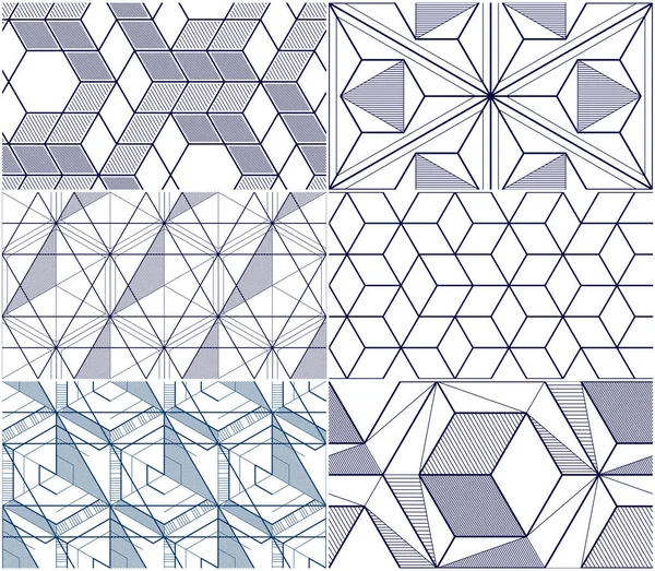 Geometrische Lijnen Abstracte Naadloze Patronen Set Vector Achtergronden Kubussen Collectie — Stockvector