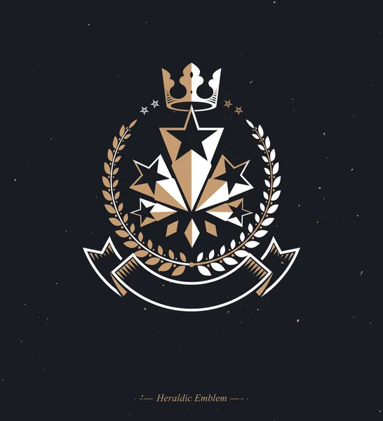 Emblema Estrella Militar Decorado Con Corona Real Corona Laurel Elemento — Vector de stock