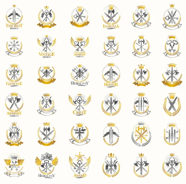 Loghi Delle Armi Grande Set Vettoriale Collezione Emblemi Militari Araldici — Vettoriale Stock