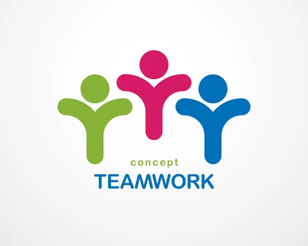 チームワークのビジネスマンの団結と協力の概念は 人々が乗組員として単純な幾何学的要素で作成されます ベクトルアイコンまたはロゴ 友情の夢のチーム 団結乗組員カラフルなデザイン — ストックベクタ