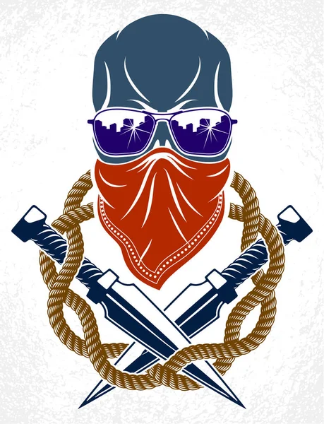 Revolución Disturbios Emblema Malvado Logotipo Con Cráneo Agresivo Tatuaje Vectorial — Vector de stock