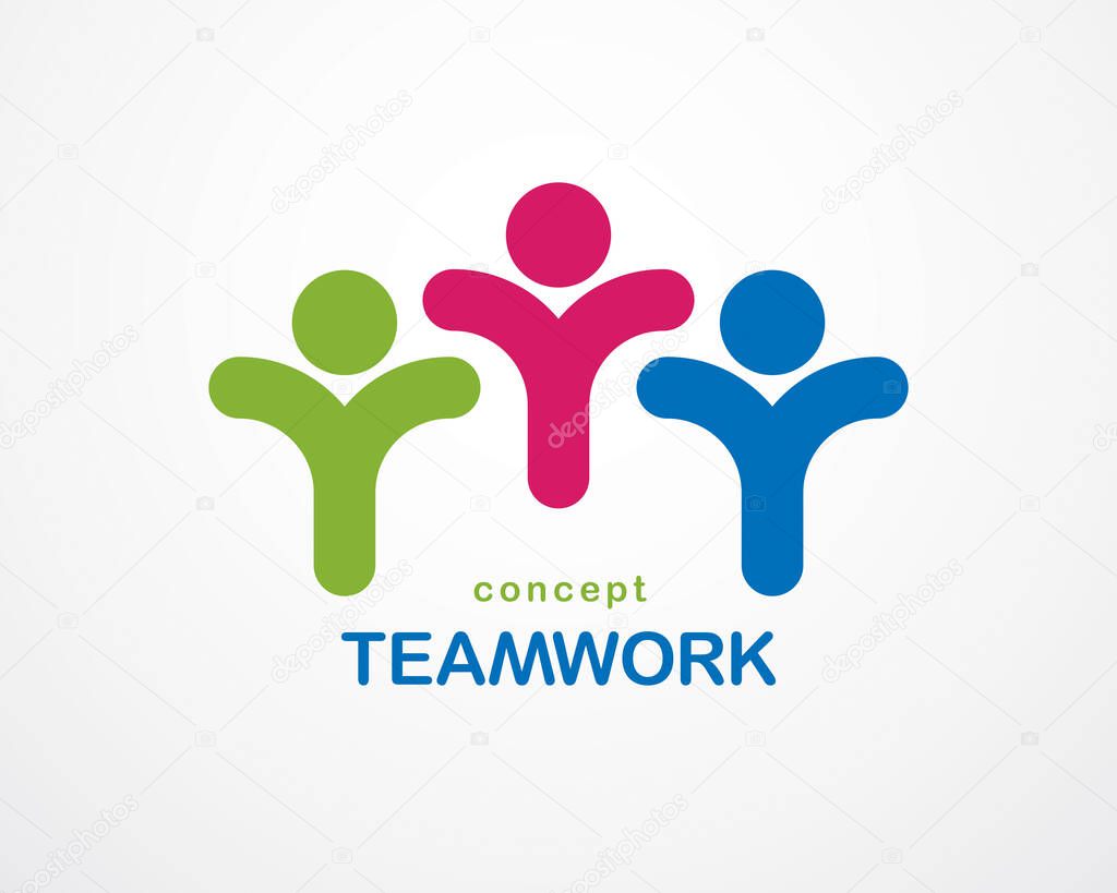 Teamwork businessman unity and cooperation concept created with simple geometric elements as a people crew. Vector icon or logo. Friendship dream team, united crew colorful design.