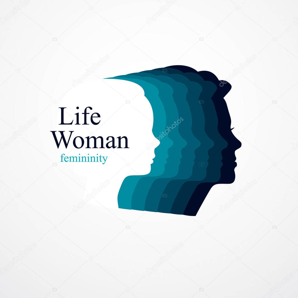 Girl maturation age years concept, adulthood idea, the time of life, periods and cycle of life, growing old, from infancy to maturity. Vector simple classic icon or logo design.