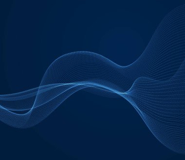 Akan parçacıklar karanlık arka planda dalgalanır, dinamik ses eğrisi çizgileri. 3d vektör illüstrasyonu. Güzel dalga şekilli parlayan noktalar dizisi.