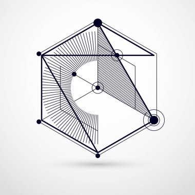 Teknik plan, geometrik tasarım elementleri ve küpleri olan siyah beyaz vektör dijital arkaplan. Bal peteklerinden yapılmış mühendislik teknolojisi duvar kağıdı..