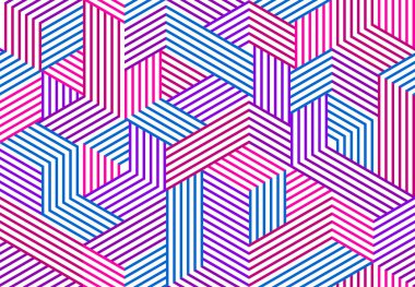 3D küpsüz şablon vektör arkaplanı, çizgili boyut blokları, mimari ve inşaat, geometrik tasarım.