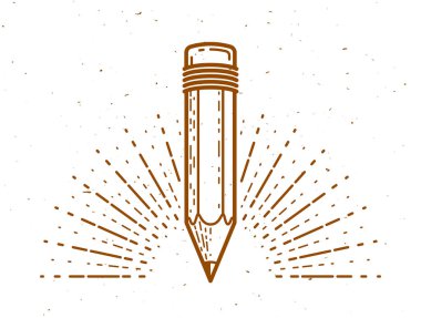 Kalem vektör logosu veya eğitim veya bilim bilgisi ikonu, sanat ve tasarım, teorik bilim araştırma vektörü logosu veya amblemi.