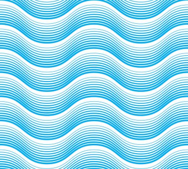 Dalgalar pürüzsüz desen, vektör su akış eğrisi çizgileri soyut tekrarla sonsuz arka plan, mavi renkli ritmik dalgalar.
