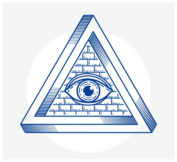 Видящее Око Бога Сакральном Геометрическом Треугольнике Кладке Символе Иллюминатов Векторном — стоковый вектор