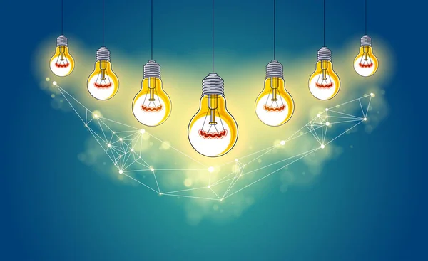 Kreatives Teamkonzept Gruppe Von Fünf Leuchtenden Glühbirnen Repräsentiert Idee Von — Stockvektor