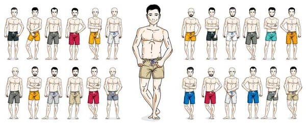 Homens Shorts Praia Ilustrações Vetoriais Grande Conjunto Isolado Fundo Branco —  Vetores de Stock