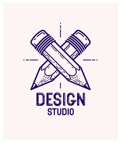 Two Crossed Pencils Vector Simple Trendy Logo Icon Designer Studio — Stock Vector