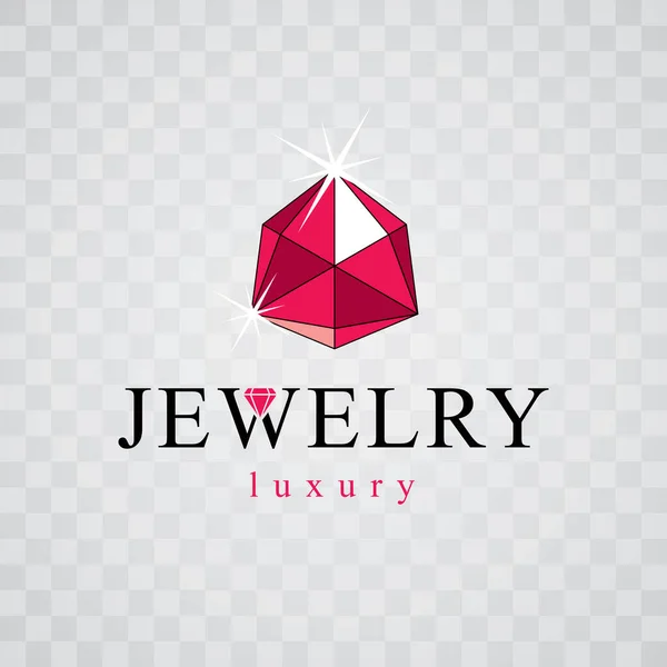 Rubino Rosso Lucido Vettoriale Lusso Emblema Segno Diamanti Logo Brillante — Vettoriale Stock
