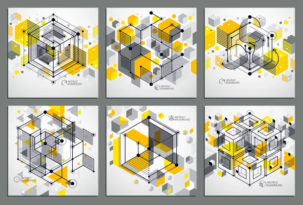 Geometric Technology Vector Yellow Drawings Set Technical Wallpaper Illustration Engineering — Stock Vector