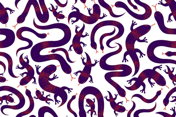 ヘビやトカゲのシームレスな繊維 爬虫類の多くの無限のテクスチャ スタイリッシュなファブリックや壁紙のデザイン 危険な毒野生動物とベクトル背景 — ストックベクタ