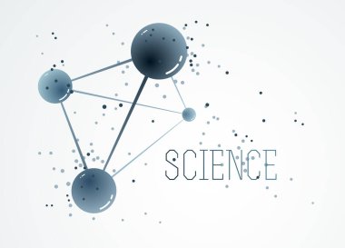 Moleküller vektör soyut arkaplan, 3 boyutlu bilim kimyası ve fizik tema tasarım elementi, atomlar ve parçacıklar mikro nano bilimsel gösterim.