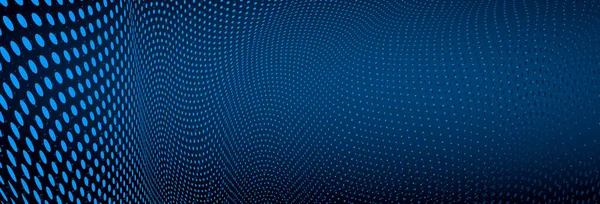 ベクトル抽象ダークブルーは 次元の視点 技術と科学のテーマ ビッグデータフロー 幾何学的な3Dデザインを背景に点在 — ストックベクタ