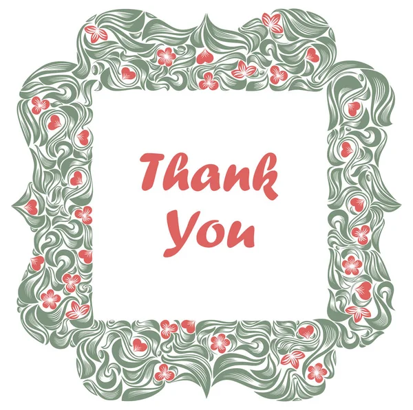 Obrigado Cartão Saudação Ação Graças Com Vetor Moldura Floral Bonito — Vetor de Stock