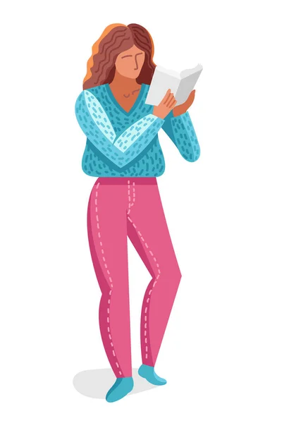 Νεαρή Γυναίκα Που Διαβάζει Ένα Βιβλίο Διάνυσμα Μοντέρνα Επίπεδη Απεικόνιση — Διανυσματικό Αρχείο