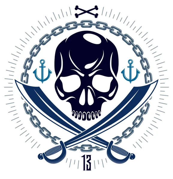 Jolly Roger Martwa Głowa Agresywna Czaszka Symbol Wektora Piratów Lub — Wektor stockowy