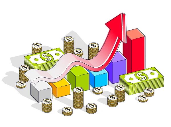 Úspěch Zvýšení Příjmů Koncept Růstový Graf Statistiky Bar Cash Money — Stockový vektor