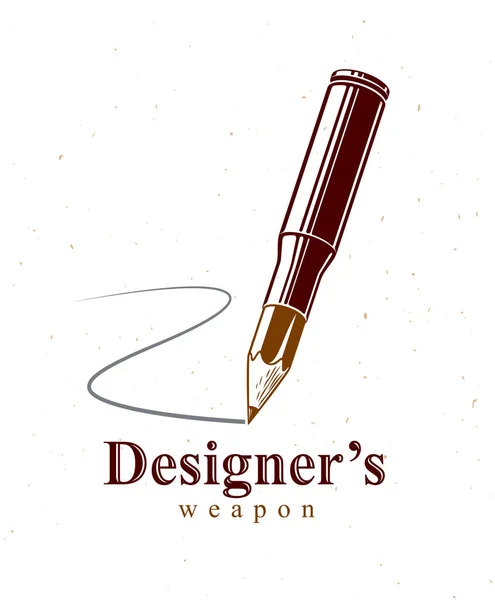 アイデアは 創造力 ベクトルロゴやアイコンの代わりに鉛筆と銃器カートリッジケースとして示されているデザイナーやアーティストの主張の武器の概念です — ストックベクタ