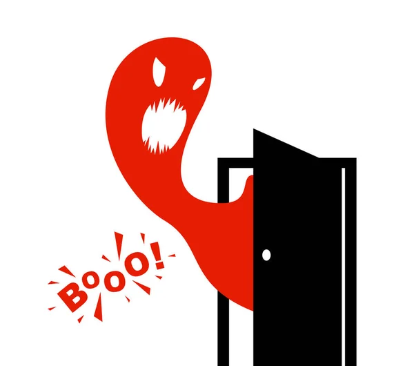 Albtraum Monster kommt in dunklen Raum Schlafzimmer Vektor stilvolle Illustration, lustige Cartoon-Gespenst Kreatur erschreckende Blick nach innen, Horror-Thema Zeichnung. — Stockillustration Albtraum Monster Kommt Dunklen Raum Schlafzimmer Vektor Stilvolle Illustration Lustige — Stockvektor