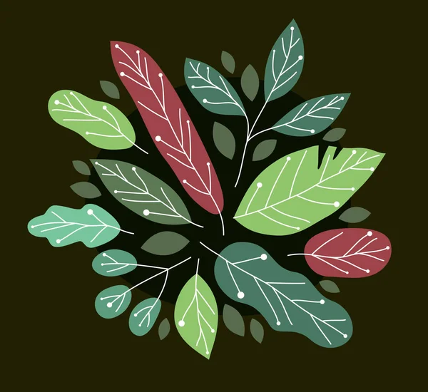 Krásné Svěží Zelené Listy Plochý Styl Vektorové Ilustrace Přes Rark — Stockový vektor