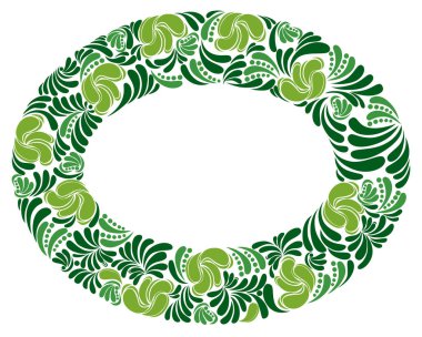 Yapraktan yapılmış yuvarlak şekilli çiçek çerçevesi, dekoratif boş klasik stil kenarı, lüks güzel arka plan, davetiye veya metin için yeri olan tebrik kartı.