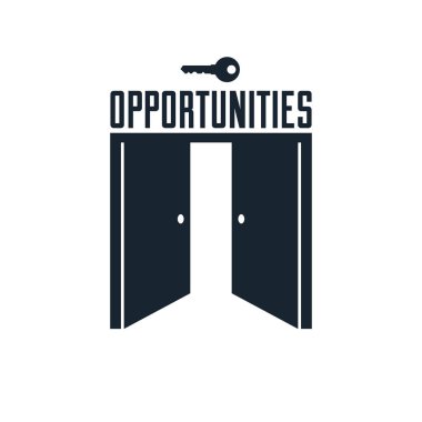 Yarı açık kapı yeni fırsatlar konsepti, gelecekteki metafora adım, yeni iş ya da kariyerin başlangıcı, gizemli gizli kapı kinayesi..