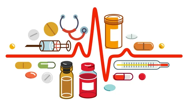 Cardiologie Cardiaque Thème Médicaments Médicaux Composition Médecine Différente Illustration Vectorielle — Image vectorielle