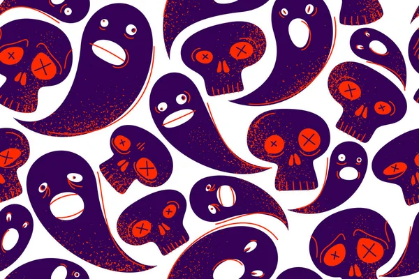 Ghosts Skulls Seamless Textile Pattern Endless Texture Horror Funny Cartoon — Stock Vector
