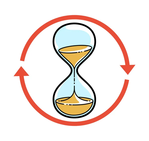 带圆形箭头或图标的小时玻璃沙表 在白色 截止期 无限时间概念上隔离 — 图库矢量图片