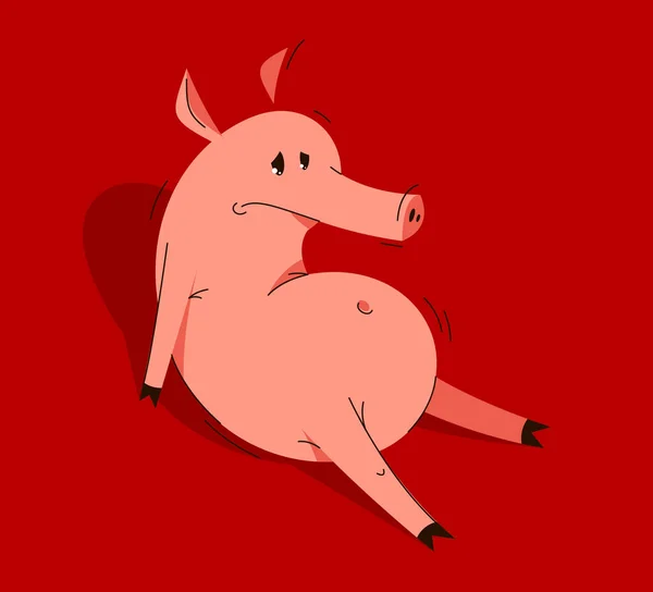 Drôle Dessin Animé Porc Assis Sur Sol Triste Illustration Vectorielle — Image vectorielle