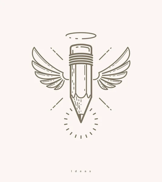 Олівець Крилами Німбом Вектор Простий Модний Логотип Або Іконка Дизайнера — стоковий вектор