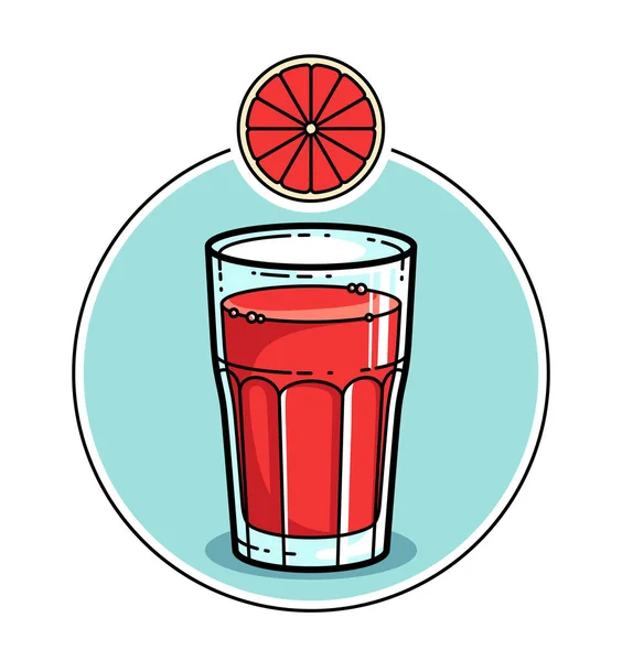 純粋なフレッシュジュースのための白い背景ベクトルイラスト 漫画スタイルのロゴやバッジに隔離されたガラスのグレープフルーツジュース 食事飲料おいしいと健康 — ストックベクタ