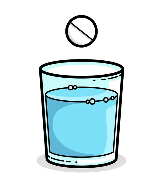 Brausetabletten Fallen Glas Mit Wasservektor Illustration Isoliert Auf Weiß Medikament — Stockvektor